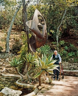 "No landscape architect would do this mishmash," says Shulman of his beloved garden. "Behind my land is 53 acres, which now belong to the Santa Monica Conservancy, so it's protected," he says. "My daughter's son will probably live here when he grows up—he's only 25 or 30 now." Though the photographer uses a walker—dubbed "the Mercedes"—to maintain his balance, he claims to have given up skiing and backpacking in the Sierras only a few years ago.