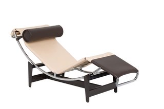 The limited-edition LC4 CP chaise longue, based on Perriand's original LC4, indtroduced in 1928. It features a self-supporting mattress attached directly to its frame. Le Corbusier dubbed the original LC4 the "relaxing machine" becuase of the way it reflected the natural human form for maximum comfort. Image courtesy of Cassina.