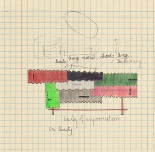 A sketch of the Shanty Cabinet. When Doshi Levien began creating these cabinets, they wanted to celebrate contemporary design that didn't follow a strictly European approach, according to Doshi. The final product elevates corrugated steel beyond mere industrial functionality. Image courtesy of Doshi Levien.