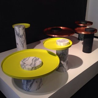 New marble Salute tables by Sebastian Herkner in La Chance's Brera showroom.