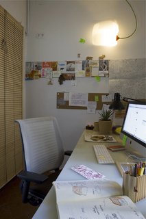 In the office, Steelcase’s "Think" chair is what Scholtus calls "a masterpiece of cradle-to-cradle design—fully recyclable and very comfortable." The desktop is a large piece of salvaged plastic.