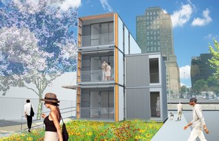 The Disaster Housing Prototype is conditioned with a volume of electric, efficient heat comps, run without fossil fuels, electricity-generating photovoltaics, and comes close to being completely net-zero.
