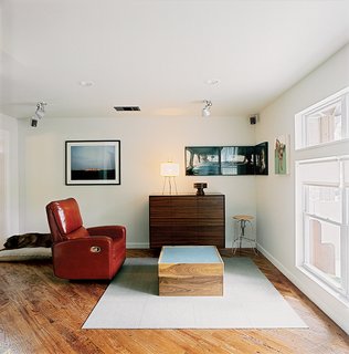 The media cabinet and lightbox coffee table exemplify Dollahite’s furniture-making talents. After finishing the house he founded a studio, Rural Theory, to apply his talents elsewhere.