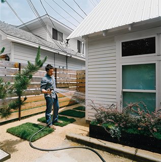 Dollahite tackled landscaping last, installing climate-sensitive plants in metal planters he designed himself.
