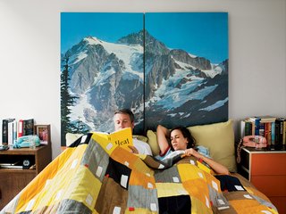 Mies van der Rohe, Lafayette Park - Photo 11 of 12 - Alexandra and Barlow enjoy a leisurely Alpine morning in bed underneath a quilt by Cranbrook Academy of Art graduate Abigail Newbold.