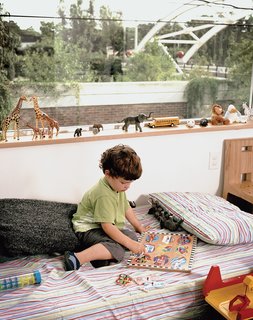Leroy with his menagerie and the highway-spanning bridge beyond.