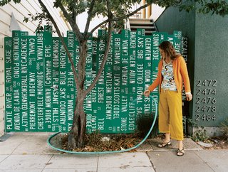 Street signs provide an exterior siding.