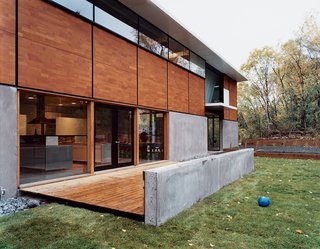 Front view of the FlatPak House in Minneapolis, Minnesota. When the architect first told his wife about his idea, she said, "It’s about time you focus on a house for me!" He continues, "It’s like the old story about the cobbler whose kids have no shoes."