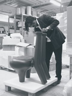 Pakhalé works on a chair model in his factory. He spends up to six months working on prototypes.