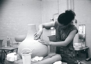 The prototypes for Satyendra Pakhalé pottery chairs are made using traditional throwing techniques, then the chairs themselves are made at a factory near Venice.