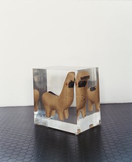 The early prototype for the B.M. Horse chair was made using the traditional lost wax casting technique and forever preserved in acrylic block.