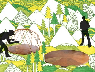 The Country's Best Yurt - Photo 1 of 3 - The Nomad's wall and roof structure is a single bamboo frame. There are twelve pieces that lock together to form a hexagon.