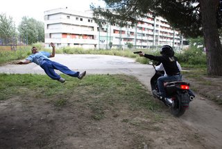Still from Gomorrah of Gaetano being killed by rival gangsters