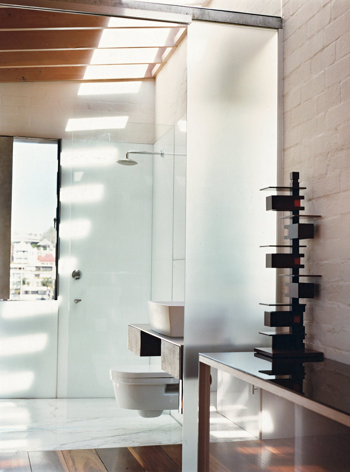 Frank Lloyd Wright Taliesin 3 Table Lamp Photo Dwell Bath Room Marble Floor Concrete Counter One Piece Toilet Open Shower Swipe For Next Photo Of Frank Lloyd Wright Taliesin 3 Table Lamp