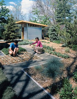 LeMae and Vigil extended their environmentalist leanings outdoors. "In landscaping, we thought a lot about low-water and native plants," LeMae explains. "The lawn we selected needs 50 percent less water than a normal Kentucky bluegrass lawn."
