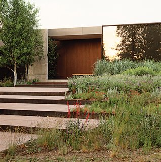 Lutsko Associates chose to integrate stepped terraces into the landscape design of this Ketchum, Idaho home.