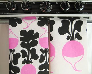 Set of two kitchen tea towels, radish pattern, by Lotta Kühlhorn