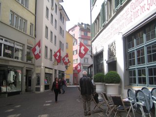 One of the winding streets in Zurich's medieval center.