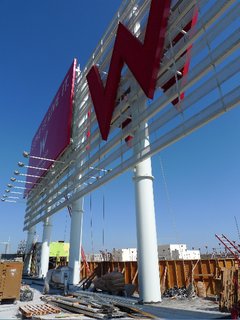 The rooftop residential pool, where the W signage will tower over sunbathers. The pool is being poured behind those wooden frames.