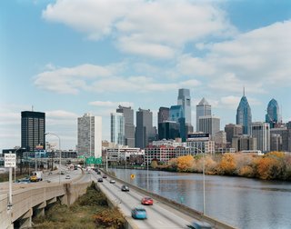 Philadelphia rises above the banks of the Schuylkill River.