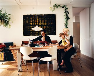 David Zahle (who works at BIG), his wife Maria Rich, and their children moved into the Mountain Dwellings in 2008. Rich’s father made their dining table in the ’70s, and her mother made the wall-mounted shag rug during the same period.