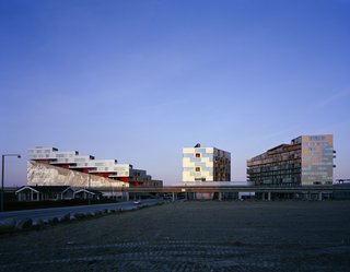 The VM Houses (the two buildings on the right) opened in Ørestad in 2005, with the Mountain Dwellings (left) following in 2008. Up next in the neighborhood: The firm's BIG House (or Figure Eight building) is scheduled to be completed in 2010.