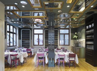Spread from Design Taste: Bella Italia Weine restaurant in Stuttgart, Germany. Interior design by Ippolito Fleitz Group.