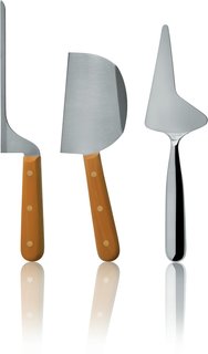 Alessi's Fall/Winter Collection - Photo 11 of 14 - La Via Lattea, by Anna and Gian Franco Gasparini for Officina Alessi.<br><br>Cutting the cheese is quite an art, as the texture and technique changes as you move from the edge to the center of the block. This set of soft cheese knives comes with an manual that will help you do it right for optimum results.