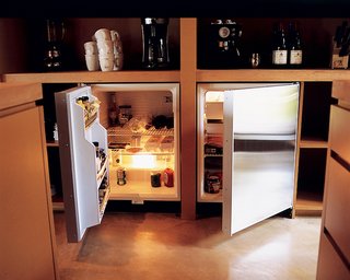 To help keep the house free of clutter, the full-size refrigerator was hidden in a basement utility room. An unobtrusive three-foot-tall fridge and matching freezer—made by Sub-Zero—were tucked beneath a kitchen countertop. "There are so many more options with refrigeration, and under-the-counter is really great," says Vetter. "You free up space and don’t have this big, clunky thing sitting there." www.subzero.com