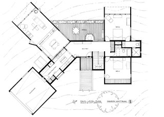 Maison Amtrak, Peter and Sally Cohen's home, is the latest of five spine and module houses he's designed. Clipping rooms, decks and the garage onto a central spine makes Cohen's designs high adaptable to different sites.