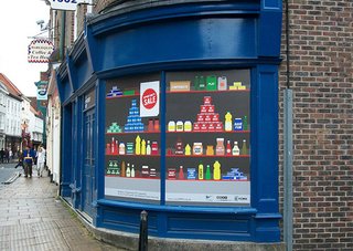 'Retro Shop' by Vorm Studio evokes the nostalgia of a traditional 1950s shop featuring objects with positive names, such as 'Have Fun,' 'Share,' and 'Relax.' (See leading photo.)