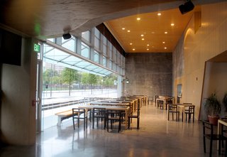 "I Live in a Steven Holl" - Photo 4 of 8 - The dining hall at Simmons is a common place to eat, gather, or just relax on one of these black rubber (read: bouncy!) chairs.