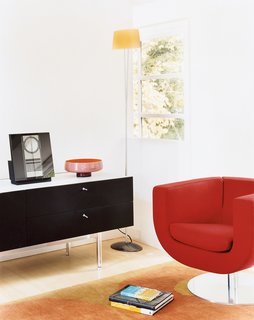 When Wieler and Tung are in their office (if they can resist the lure of the roof deck), they can work or just relax in this happy Tulip chair designed by Jeffrey Bernett. Sound system by Bang & Olufsen.