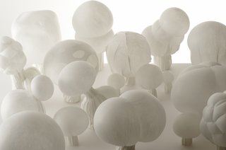 Nendo Takes Over MADProjects Gallery - Photo 3 of 6 - Starting this week, New York’s Museum of Arts and Design will cede control of its second-floor MADProjects Gallery to Nendo, a Tokyo-based studio known for its clever, subversive updates to traditional design concepts. "Blown-Color" is an assembly of one-of-a-kind lamps made from Smash, a special polyester fabric that can be manipulated into different forms when heated and that retains its shape when cooled. The group created a series of lights in the style of vernacular Japanese chochin paper lanterns, but, rather than the traditional bamboo frame, the properties of Smash allowed Nendo to shape it like blown glass in one seamless piece. Image courtesy Masayuki Hayashi.