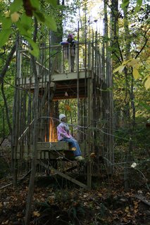 "The girls use it all the time," Stubb says. "There are ropes tied to it and they climb the rope ladder or use a swing to climb down into the adjacent ravine. Abigail plays house and makes food with mud and leaves." Abigail isn't the only one serving up a meal in the house: Laurie and Peter have been able to enjoy drinks and entertain guests out there, too.Photograph courtesy of Laurie Stubb.