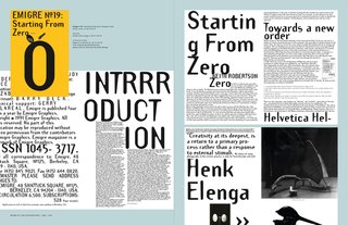 Emigre No. 70, book spread showing images from issue no. 19
