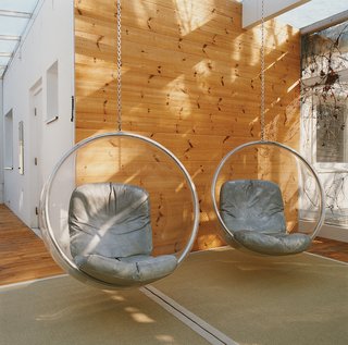The Bubble Chair is made from a single sheet of heated acrylic.