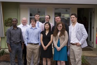 The designers on the morning of graduation, happy to have completed the home in time. Photo courtesy of Jared Boudreaux and Tim Hayes.