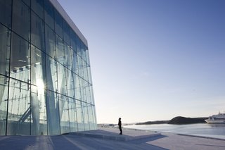 Norwegian National Opera and Ballet by Snøhetta. On display at the Scandinavia House in New York through April 4, 2010, as part of the Snøhetta: Architecture, Landscape, Interior exhibit. Photograph by Trond Isaksen Satsbygg.