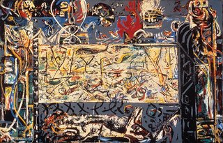 Guardians of the Secret (1943), painted by Jackson Pollock. From the SFMoMA Collection; purchased through the Albert M. Bender Bequest Fund. On display as part of the SFMoMA's 75 Years of Looking Forward: The Anniversary Show exhibit, on view through January 16, 2011.