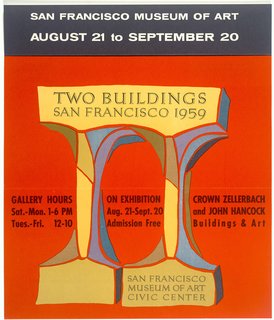 Two Buildings: San Francisco 1959 exhibition mailer (1959), designer unknown. From the SFMoMA Collection. On display as part of the SFMoMA's 75 Years of Looking Forward: Dispatches from the Archives exhibit, on view through July 6, 2010.