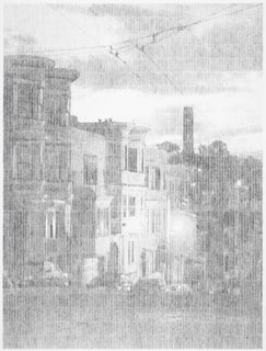 Graphite drawing by Ewan Gibbs depicting San Francisco's Victorians. (2009) Commissioned by the SFMoMA. On display as part of the SFMoMA's 75 Years of Looking Forward: Ewan Gibbs: San Francisco exhibit, on view through June 27, 2010.