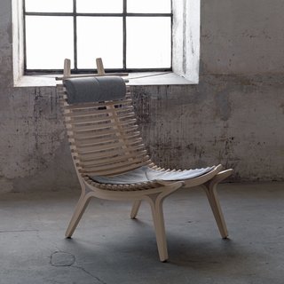 Stockholm Furniture Fair 2010 - Photo 6 of 22 - Gulin was particularly clever with the headrest, as It simply affixes between any of the two slats. We found the chair to be most comfortable when the headrest was used lower on the frame for lumbar support. IBBI is made of birch and comes in nine different stains as well as white oil, clear oil or clear varnish. A Stolab catalogue can be ordered through their website.