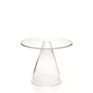 Stockholm Furniture Fair 2010 - Photo 13 of 22 - Massproductions celebrated its one-year anniversary by launching a side table made entirely of glass. According to designer Chsis Martin, "the Sander Table is an experiment in purity." A thick hardened glass top is fitted on a glass cone, creating a pared down, elegant, and nearly transparent piece. Far from what the design studio’s name, Massproductions, implies, the cone base is mouth-blown at a Swedish glassworks known for its long tradition of handcrafted glass. The Sander table is being sold in Sweden exclusively at the Svenskt Tenn store in Stockholm. Unfortunately Massproductions is not currently distributing the table outside of Sweden.