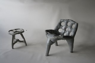 Events this Weekend: 3.18-21 - Photo 2 of 3 - A chair and stool made of poured concrete by Tejo Remy and Rene Veenhuizen, on display in the Hands On exhibition in Washington DC.