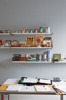 In the upstairs studio Adams draws inspiration from collections of salesmen’s sample cans, Canadian early-20th-century ceramics, and Electrolux vacuum-cleaner piggy banks.