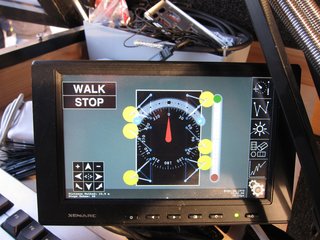 A Nomadic Future for the Walking House - Photo 5 of 8 - Created with the use of Processing, this is the touchscreen interface with which you can independently control the position of each leg. As you can see, you can tell it which direction you want it to walk, and how much to turn left or right (with three legs on the ground at all times for stability, moving at a maximum speed of 60 meters per hour).