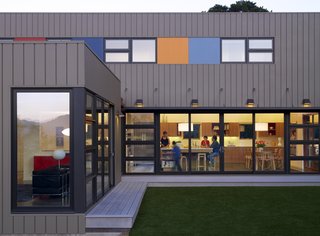 Here's another doozie on the Marin County Tour, the Portnoy Danzig Residence by Sharon Portnoy Design. I like the blocks of color interspersed with the windows on the upper floor, giving the house a playful feel, as though it were a child's toy.