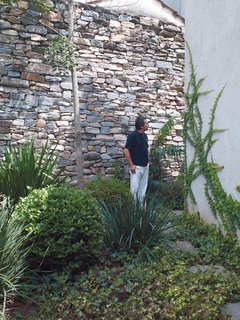 Reinaldo checks out progress in the small garden that sits behind the main living area.