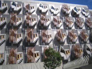 A series of Thinkpods on the back of the Scottish Parliament building by Eric Miralles.